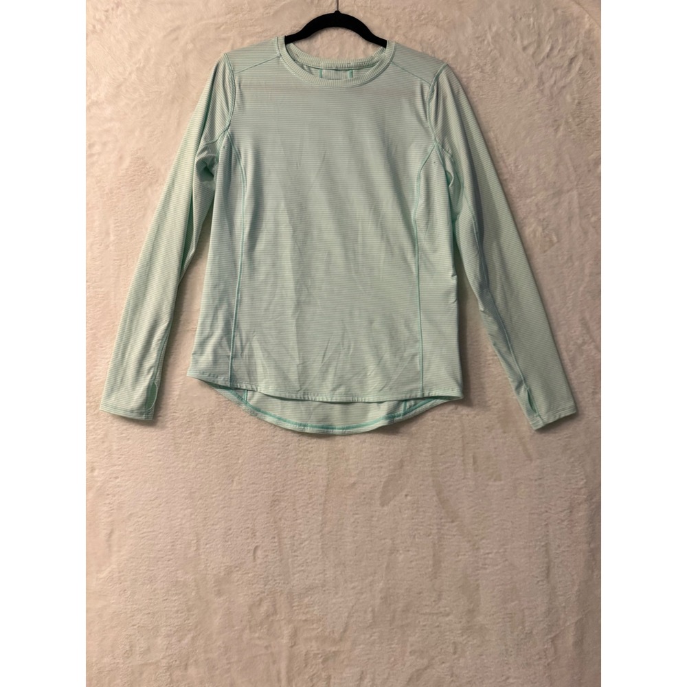 Duluth Trading Co Womens Mint Striped Long Sleeve Performance Top Size M 37306